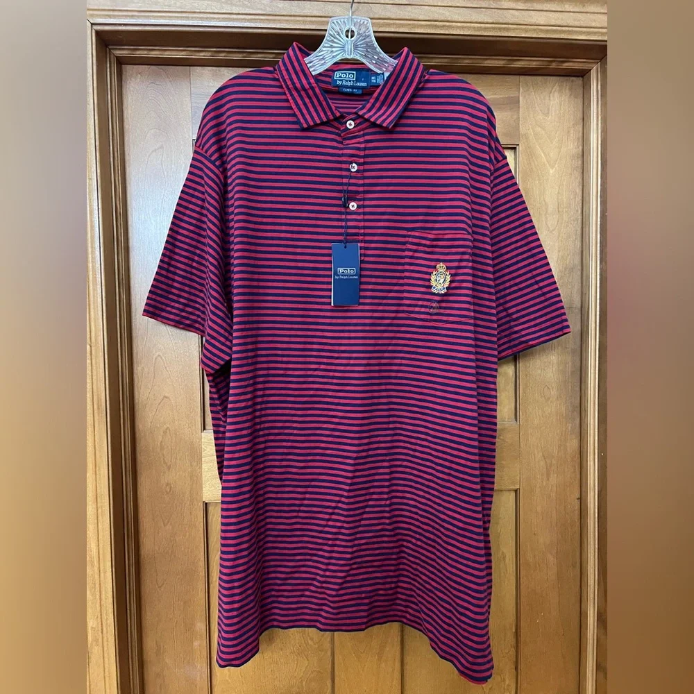 Polo Ralph Lauren Men’s Striped Casual Polo Shirt Size XXL NWT Red and Navy - Picture 1 of 12